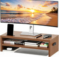 BONTEC Wood Monitor Stand Riser, 2-Tier Desktop Organizer | Ergonomic Computer Stand for Desk, Cable Management, Cellphone Holder, 21.3 Inch Shelf, Walnut