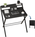 DUMOS Folding Desk with Shelf, No Assembly Computer Desk, Small Space Black | Foldable Desk with Shelf Saves Space for Bedroom, Office and Dorm Use
