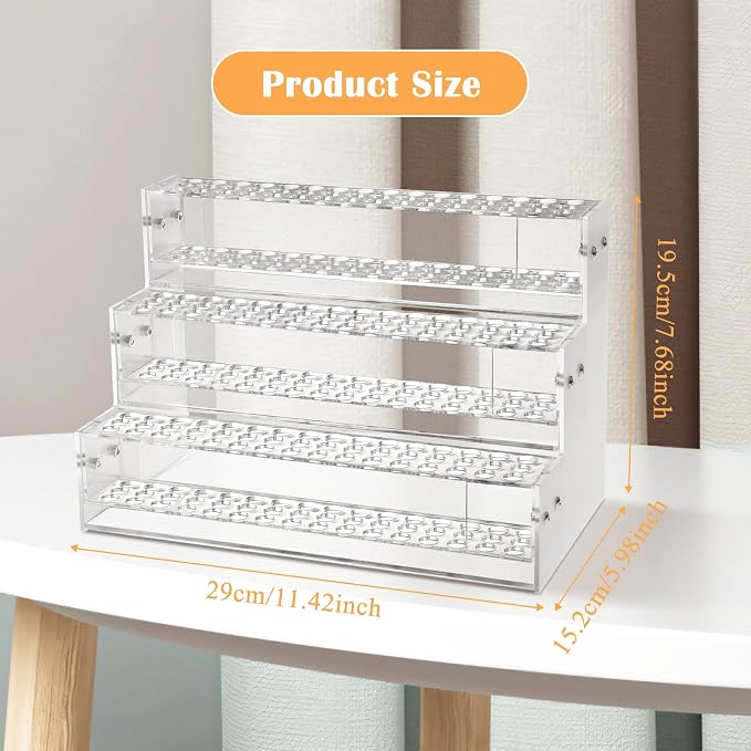 Makeup Paint & Brush Organizer Rack Pen Display Stand, Multi-Level Plastic Organization Rack Pencil Holder, Clear Pen Display Holder 3 Layer 144 Holes for Craft Shows