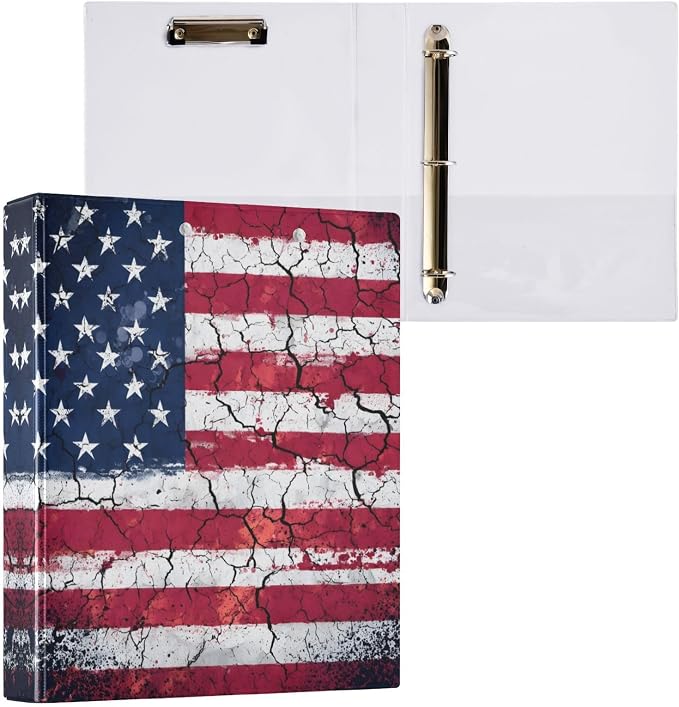 3 Ring Binder Retro American Flag 1.5" Round Ring Binders View Binder with 200 Sheet for Kids School Supplies Women Men Office, 1 Pack