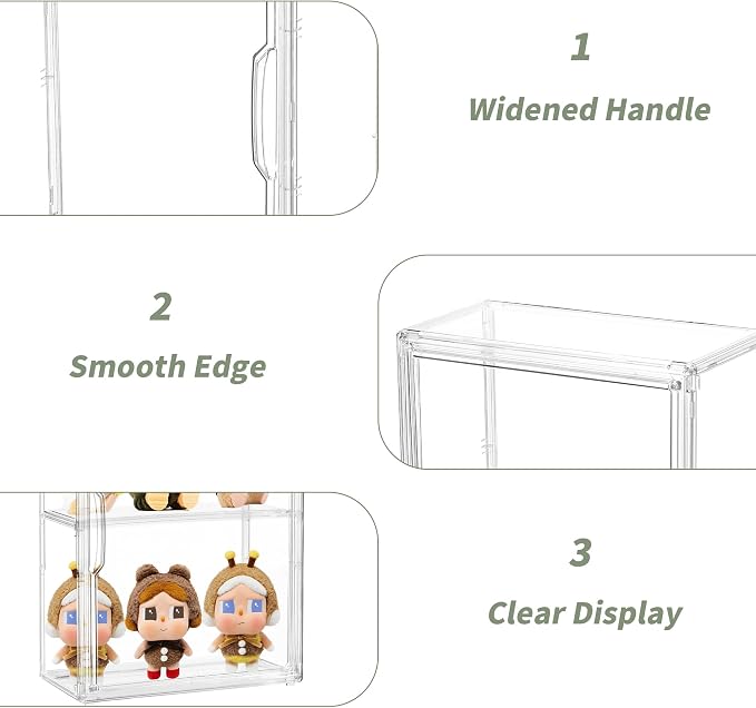 LXLXXL Acrylic Display Case 3 Tier Wall-Mounted for Collectibles,4 Pack | Dual-Use Tabletop＆Wall Mount with Adhesive Buckles, Magnetic Door, 3 Removable Partitions,Tool-Free Assembly for Collectibles