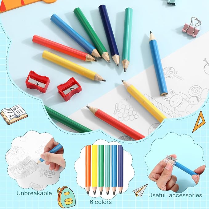 Spakon 96 Pcs Triangle Short Fat Pencils for Kid Bulk Back to School Gift