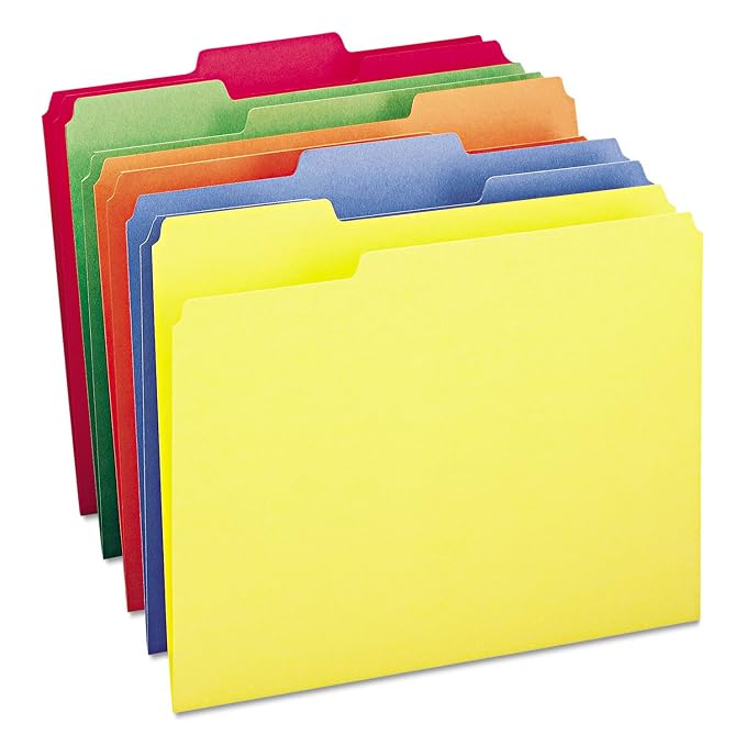 Smead File Folders Letter Sized, 1/3-Cut Tab, Assorted Positions, Letter Size, Assorted Primary Colors, 100 Per Box (11943)
