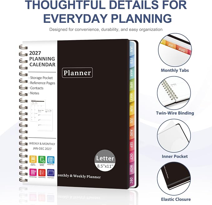 2027 Planner, Weekly and Monthly Calendar Planner Book, JAN 2027 - DEC 2027