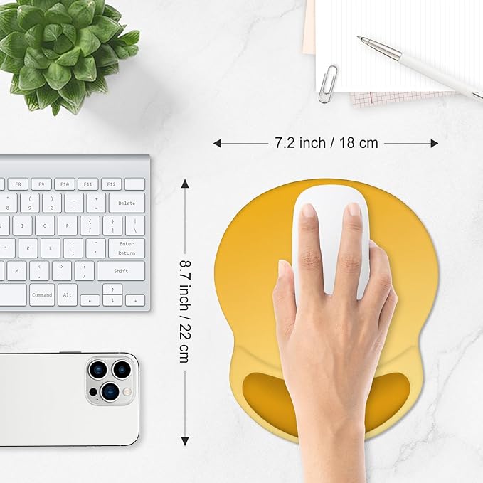 ITNRSIIET Ergonomic Mouse Pad with Comfort Gel Wrist Rest, Non-Slip PU Base, Smooth Textured Surface, Reduces Hand Fatigue & Wrist Pain, 8.7 x 7.2 Inch for Office Gaming Home, Yellow Gradient