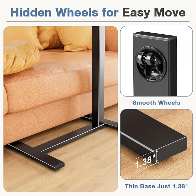 DUMOS Adjustable Bedside Overbed Table with Wheels, Black | Laptop Standing Desk with Tilting Top Height, Mobile Rolling Computer Cart for Hospital Home Bedroom Use