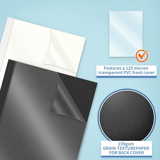 RAYSON Thermal Binding Covers, Letter Size, 1/4in, Black (15) & White (10) Binding Presentation Cover, Pack of 25