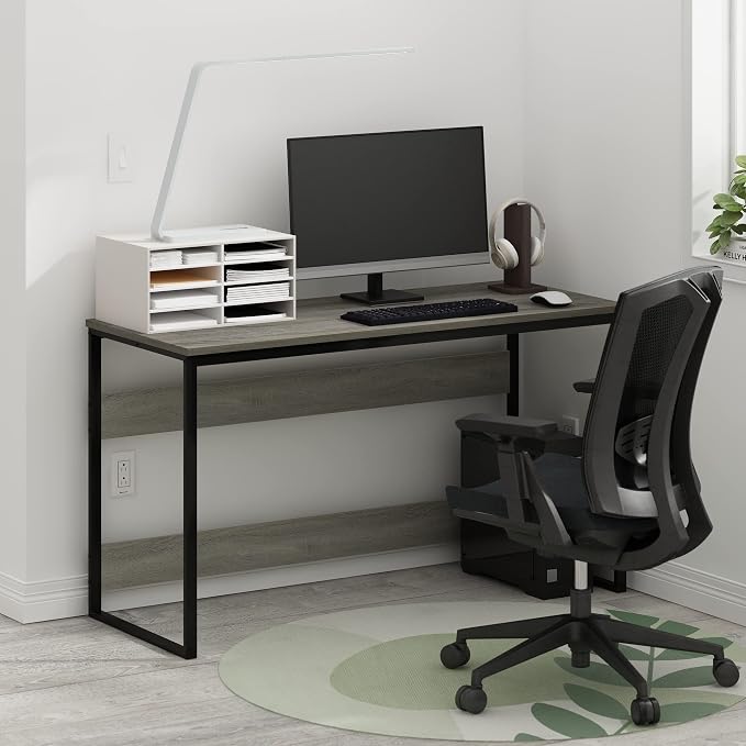 Furinno Moretti Modern Lifestyle Enhanced Study Desk, 52, French Oak Grey | Open Frame, Rectangular, Gaming Desk, for Computer, Writing, for Home Office, Study Room, Dorm