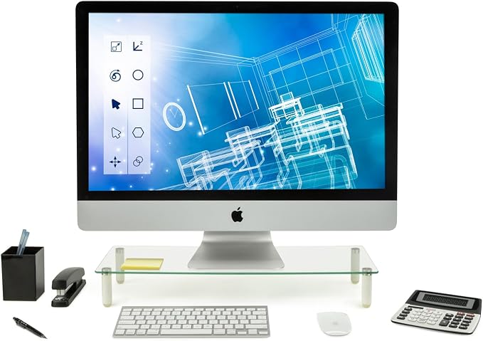 Mount-It! Glass Desktop Monitor Stand Riser, 22", 44 lbs | Raised laptop stand and organizer, clear tempered glass, supports computer screens and office desk supplies.