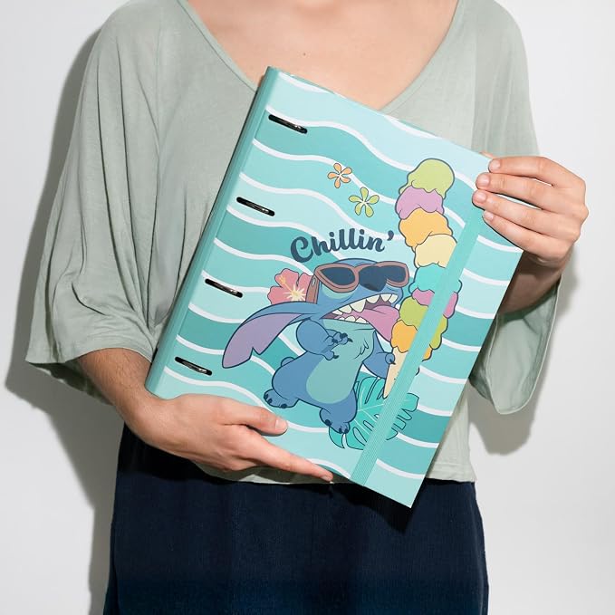 Grupo Erik Disney Stitch 4 Ring Binder A4 - Stationery Gifts, Merchandise | A4 Folder with Elastic closure, School Folders for Paperwork A4, Back to School Supplies | Disney Stitch Merch, Gift