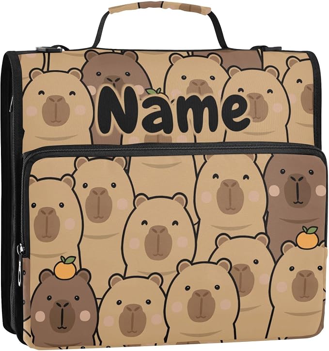 Custom Cute Capybara with Orange 3 Ring Binder Bag 1.5 inch Personalized Name Binder Organizer 500 Sheet Documents Storage for School Office