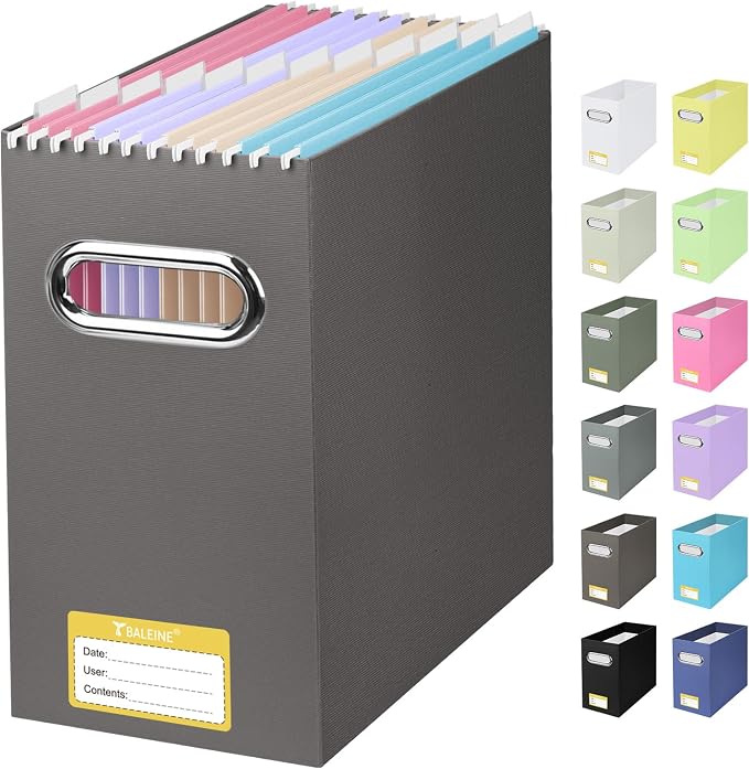BALEINE 1PK File Organizer Box, Cardboard File Folder Organizer with Handle | Strong Corrugated Paper Core, Label Stickers for Identification, Hanging File Folder Organizer, Home Office Document Storage