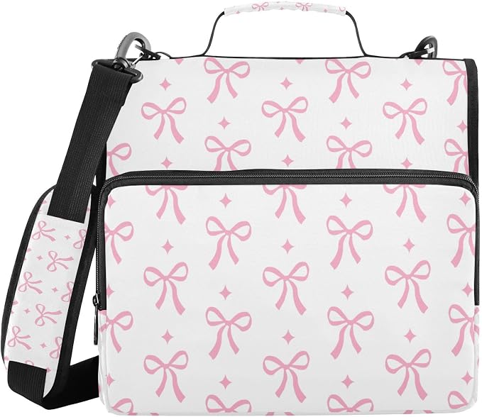 Bow Binder Bag 3 Ring Zipper with Handle Shoulder Strap | for School Work Office Organizer Storage Case