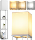 Floor Lamp with Shelves, 3-Tier Modern Square Bookshelf Standing Lamp Grey | 3 Color Temperature Bulb Included, Pull Chain Tall Lamp for Living Room Bedroom Corner Office Apartment Decor