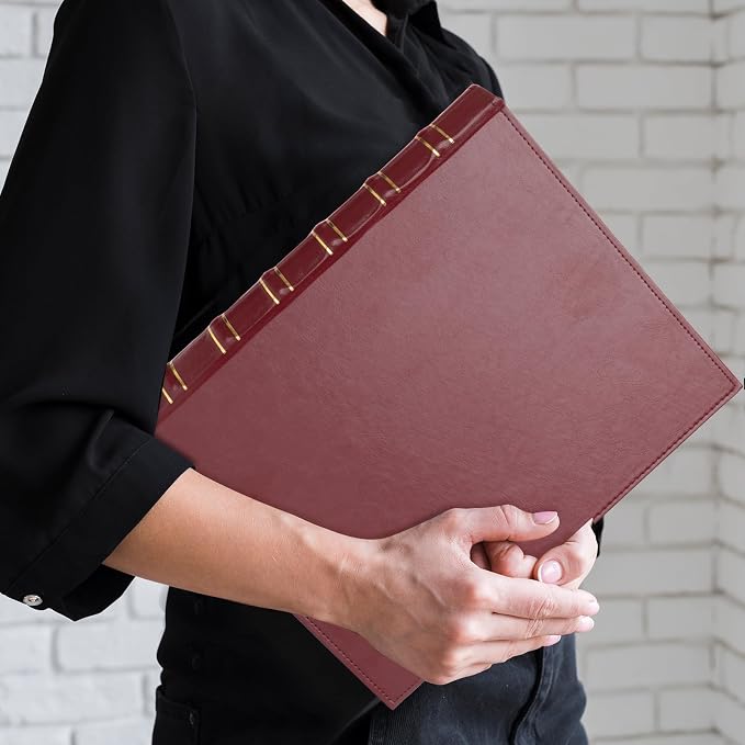 LETVPVOW Vintage Hardback 3 Ring Binder 1 Inch, Professional Leather Binder 3 Ring, Three Ring Binders Fits 8.5" x 11", D Ring Binders for Photo Album, Home, School and Office Supplies- Dark Red
