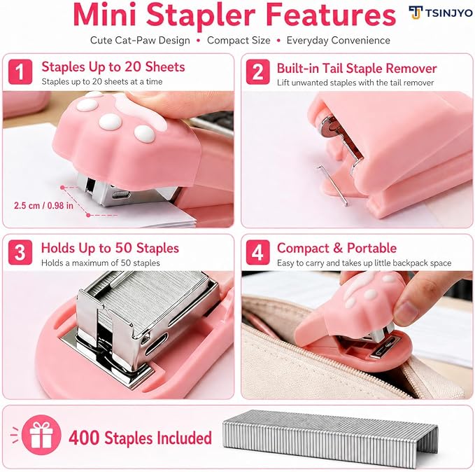 24Pcs Cute Stationery Set W Paper Clips Stapler Scissors Sticky Notes Eraser Ruler Sharpener Pencil Case Highlighter Correction Tape Desk Accessories for School Office Supplies