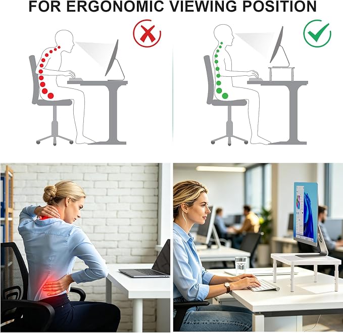 WALI Computer Monitor Stand for Desk, Adjustable Laptop Riser, up to 44 lbs | Desk Monitor Riser Underneath Storage, Fits Notebook, Laptops, Printers, for Home, Office, School(PTT001-M), Marble