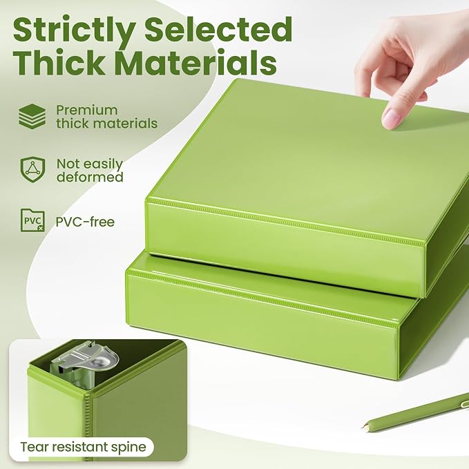 SUNEE 3 Ring Binder 1.5 Inch D Ring, Clear View Binder Three Ring PVC-Free (Fit 8.5x11 Inches) for School or Office Supplies, Tender Green, 1 Pack