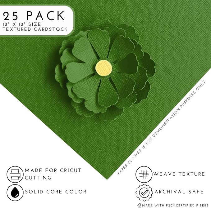 Dill Pickle—12x12 Textured Cardstock | 80lb Textured Green Scrapbook Paper | Premium Cardstock for Cricut Cutting | 25 Sheets