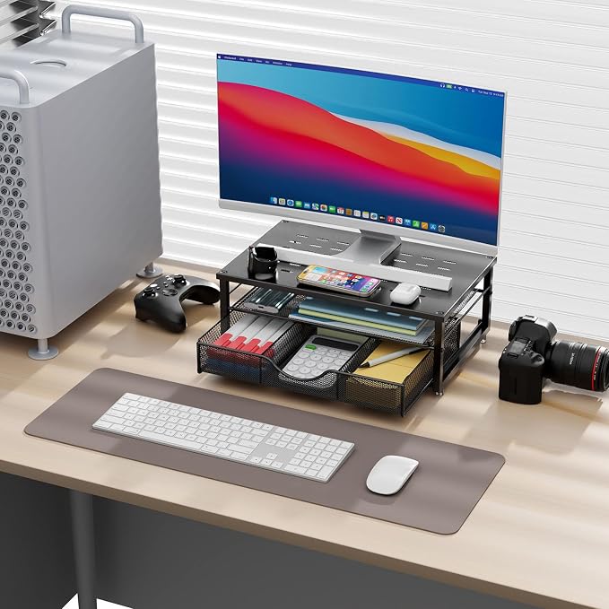 gianotter Computer Monitor Stand Riser with Drawer | Desk Organizers and Accessories Desk Accessories & Workspace Desktop Organizers Storage for Printer Stand (Black)