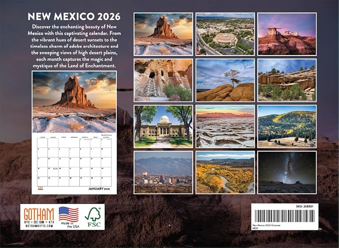 New Mexico Calendar 2026 Wall 12 Month Monthly NM Scenic Souvenirs Themed Gifts | American Made In The USA