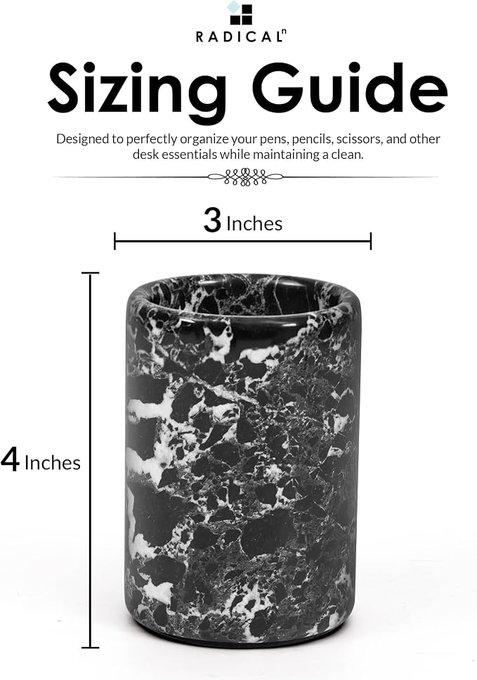 Radicaln Marble Pen Holder For Desk 4" Inches Black Handmade Pencil Holder & Pen Holder for Home & Office Desktop Organizer, Ideal Marble Toothbrush Holder