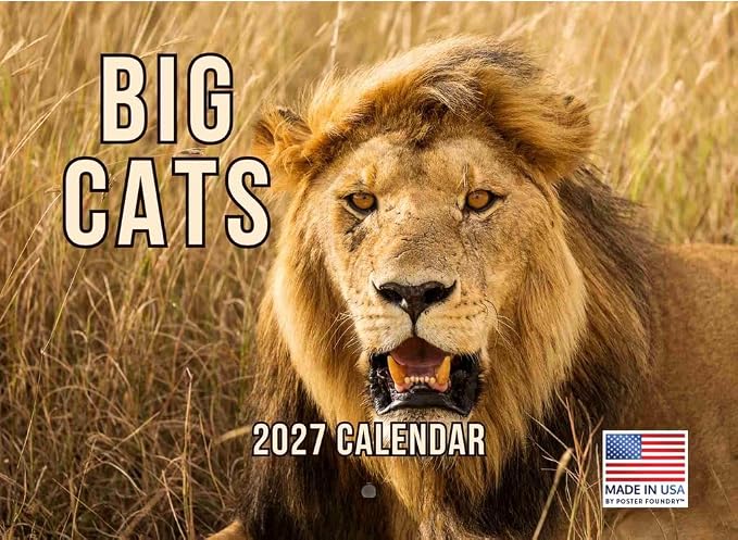 Wild Big Cats Calendar 2027 Wildlife Monthly Wall Calender 12 Month