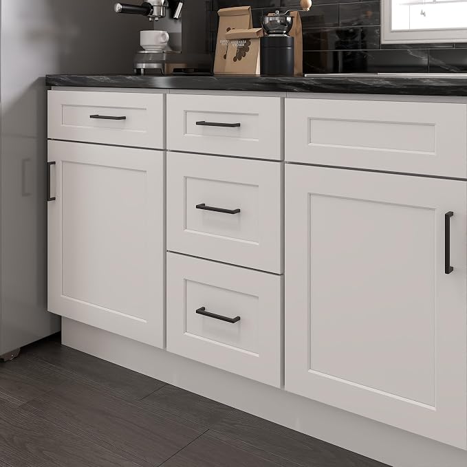 Furinno Shaker Drawer Base Kitchen Cabinet with 3-Drawers, Ready to Assemble, 24 D x 15 W x 34.5 H, White
