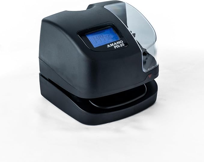 Amano PIX-25 Automatic Date & Time Stamp Machine, Digital Document Stamper for Office, WWVB Atomic Signal Synchronization, Electronic Employee Clock, Made in USA