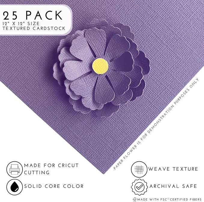 Aster—12x12 Textured Cardstock | 80lb Textured Purple Scrapbook Paper | Premium Cardstock for Cricut Cutting | 25 Sheets