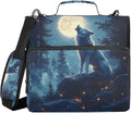 3 Ring Zipper Binder with Shoulder Strap Wolf Moon Galaxy Winter Forest 2 Inch Zippered Binder Bag 500 Sheet Capacity Multi Pockets for School Supplies