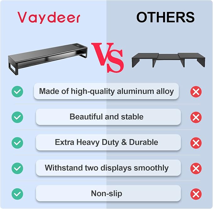 Vaydeer 2 Tiers Dual Monitor Stand Aluminum Monitor Riser with Wireless Charging and 4 USB 3.0 Hub Ports Metal Strong&Sturdy for PC Monitor Laptop Computer TV Printer Space Saving Desk Organizer