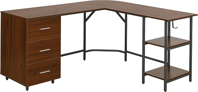 Techni Mobili L Shaped Desk - Two-Toned Computer Desks for Home Office with Storage Shelves & Cabinet - Simple Modern Furniture & Office Space Corner Table for Work & Writing - Grey & Walnut | 59" two‑tone L‑shaped desk with storage shelves, durable fr...