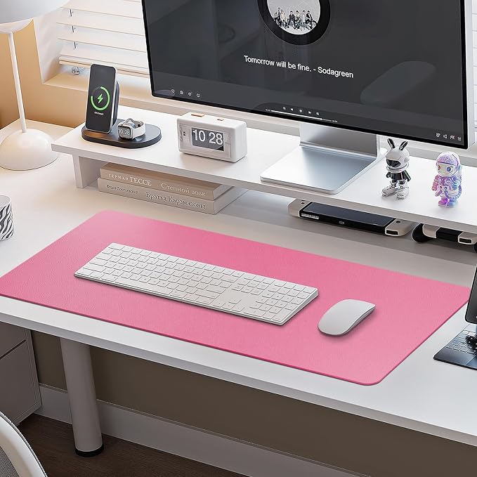 Boutilon Leather Desk Pad Protector,Non-Slip Mouse Pad,Laptop Desk Pad,Office Mouse Mat,Waterproof Leather Desk Blotter,Desk Writing Pad for Office and Home (XL-Rose Pink,35.4"x 15.7")