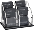 YUXUN Business Card Holder for Desk Vertical 2 Tier 4 Slot ,Black Acrylic Business Card Display Stand for Men & Women,Desktop Business Card Organizer for Office Home Exhibition, 200 Card Capacity