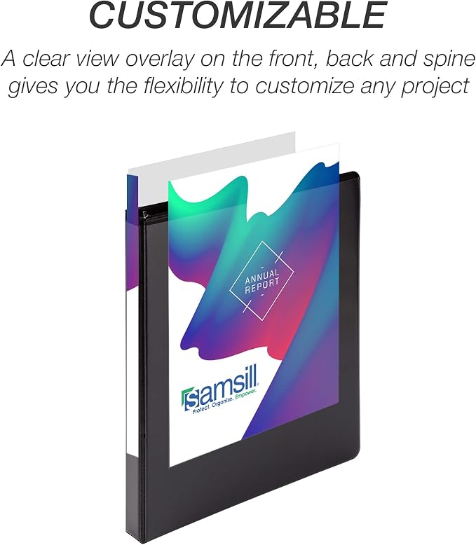 Samsill Durable 0.5 Inch Binder, Customizable Clear View Cover, Black, 24 Pack, Each Holds 125 Pages, Pallet of 768 Binders in 32 Cartons
