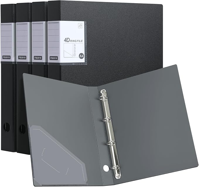 4 Ring Binders,4 Pack D Ring Binder A4 for School, Office(Black)