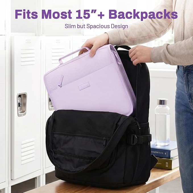 Zipper Binder with Handle, 1.5 Inch O-Ring, 325 Pages Capacity, with 5-Tab Expanding File Folder for Classified Storage, Small Size Lightweight Zipper Bag for Middle School Students, Lavender Purple
