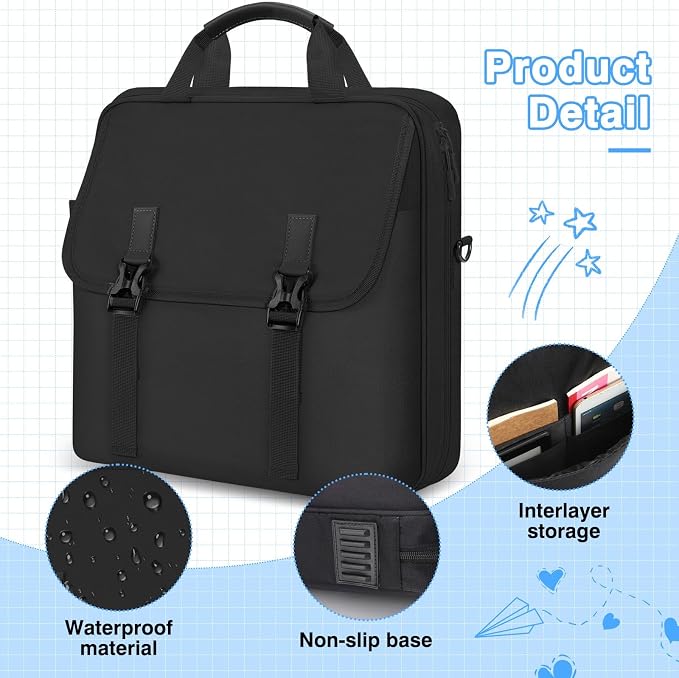 MoKo Zipper Binder Bag, 2-Inch 3-Ring, 500 Sheets, Black | 6L water-resistant bag fits a 13-inch tablet and 14-inch laptop, with backpack, shoulder and hand carry options.