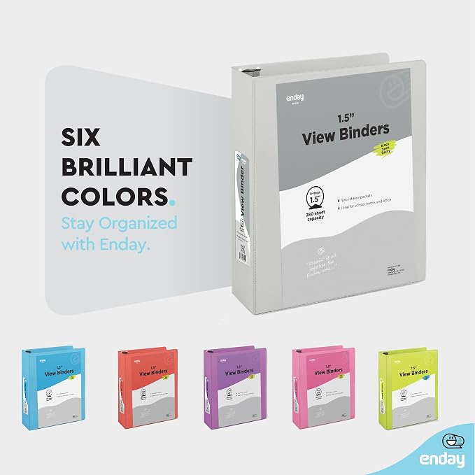 Enday 1.5 Inch Binder (24 Pack - Grey) 3 Ring Binder 1.5 inch with Clear View Cover and 2 Inside Pocket - for Letter Size 8.5 x 11'' Paper, Ideal for School Supplies, Office, and Home