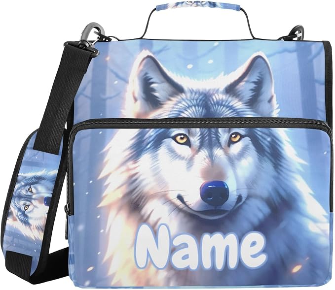 Custom Wolf Winter 3 Ring Binder Bag 1.5 inch Personalized Name Binder Organizer 500 Sheet Documents Storage for School Office