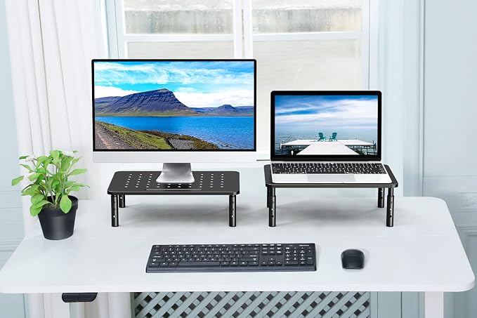 Zimilar 2 Pack Monitor Stand , 3 Height Adjustable Stand with Star Mesh | for Computer, Laptop, Printer, Notebook, iMac, Premium Metal Monitor Risers for 2 Monitors