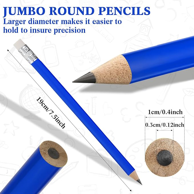 Fainne 48 Pcs Jumbo Pencil, Wooden Pencil with Black Core for Carpenters Construction Workers Woodworkers Framers Beginners Students Teachers DIY Project (Blue,Round)