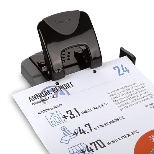 Swingline 2 Hole Punch, 20 Sheet Capacity Hole Puncher, Paper Punch, SmartTouch Low Effort Comfort Handle, Alignment Guide, Black & Gray (74135)