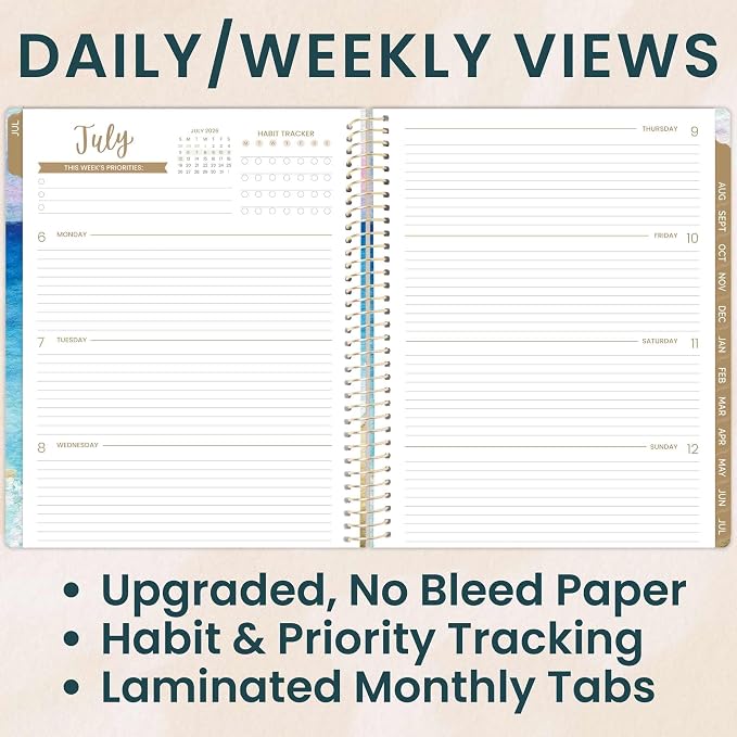 bloom daily planners 2026-2027 Planner (8.5” x 11") 13 Month Academic Year Organizer (July 2026 - July 2027) - Weekly & Monthly Agenda Book with Stickers & Tabs - Coastal Calm