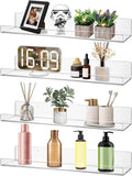 Dezzer 4 Pack Acrylic Shelves for Wall, 15" Clear Acrylic Floating Shelves for Bathroom Bedroom, Invisible Bookshelf Wall Ledge Storage Shelf Books Perfume Toys Action Figure Display Shelves