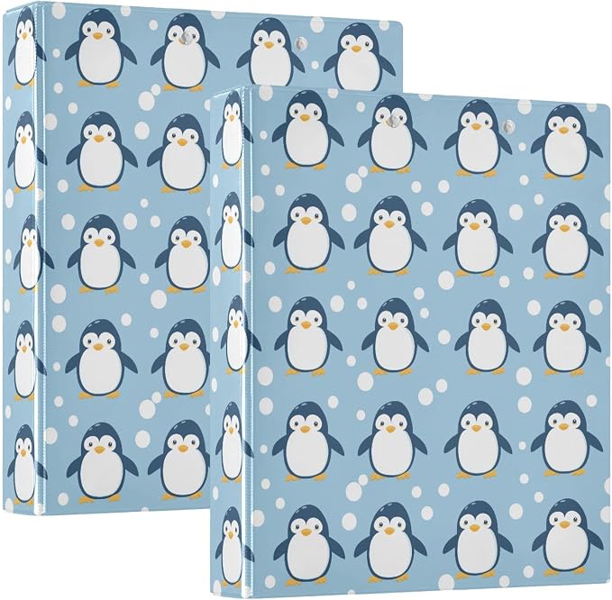 Penguin Cute D Ring Binders 1.5 Inch with Clear Pocket, School Office Supplies Water Resistant Kitchen Recipe Organizer Hard Round Ring View Binders with Aesthetic Print