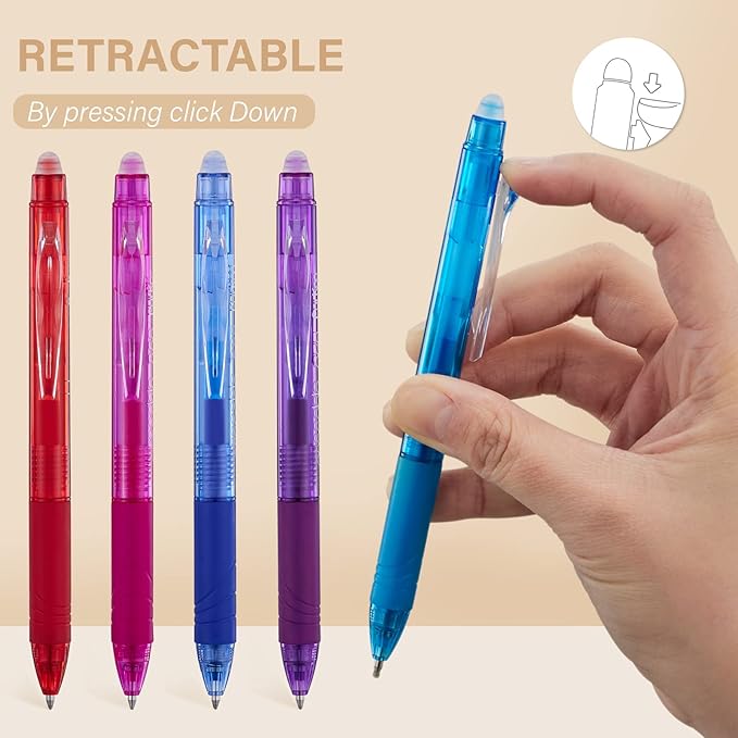 ParKoo Retractable Erasable Gel Pens Clicker, Fine Point, No Need for White Out, Assorted Color Inks for Planners and Crossword Puzzles, 7-Pack