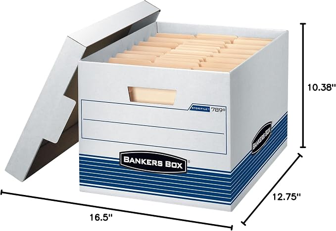 Bankers Box 4-Pack Medium-Duty File Storage Boxes, Letter/Legal, FastFold | Speed through filing with FastFold setup, sturdy stacking, reinforced handles, and dependable document protection.