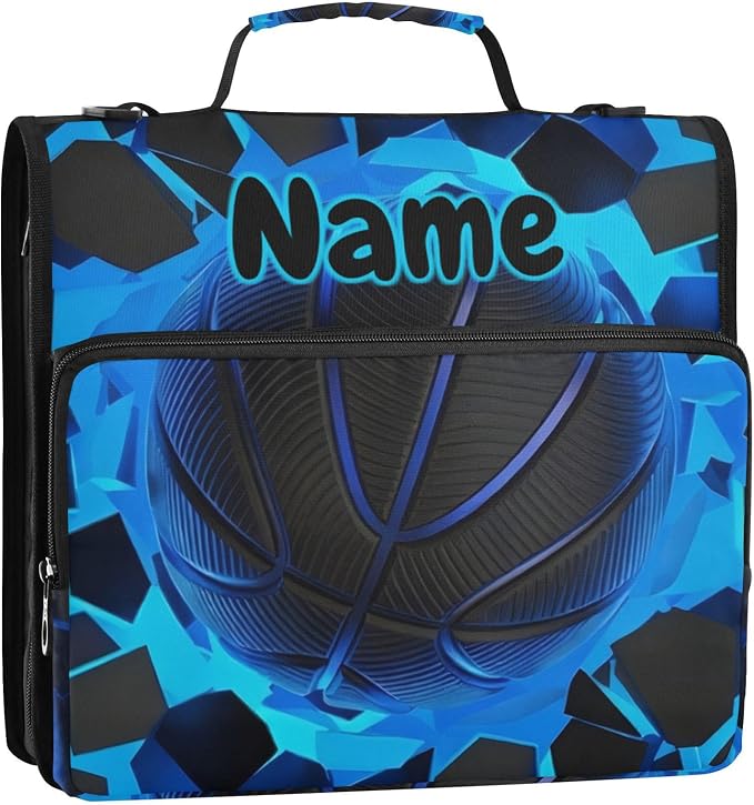 Custom Blue Basketball 3 Ring Binder Bag 1.5 inch Personalized Name Binder Organizer 500 Sheet Documents Storage for School Office